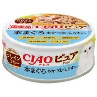 CIAO Pure 無穀物藍鰭吞拿本鰹+白飯魚入貓罐頭 70g CC-42