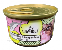 Grandee 無穀物 汁煮吞拿⿂+蝦 貓罐頭 80g (粉紅)