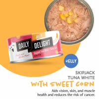 Daily Delight Jelly Skipjack Tuna White with Sweet Corn 無穀物低鎂白鰹吞拿魚+甜玉米(蔬菜)  80g x24罐 DD56