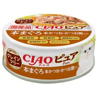 CIAO Pure 無穀物藍鰭吞拿本鰹+木魚入貓罐頭 70g CC-43